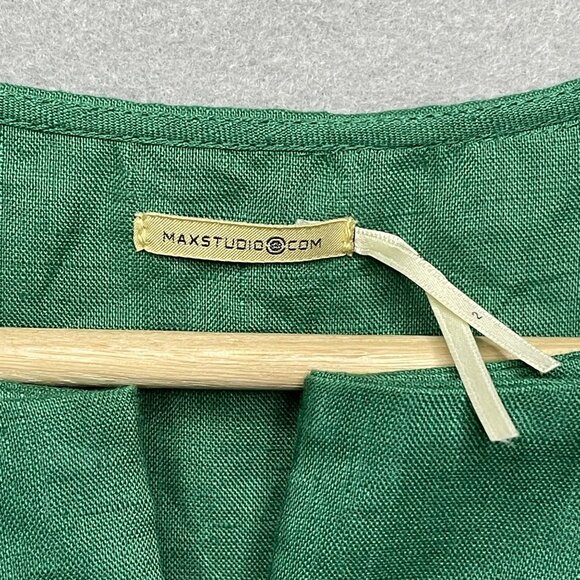 Max Studio Womens Green Sleeveless Linen Dress Geometric Design front Size 2 - Picture 3 of 7